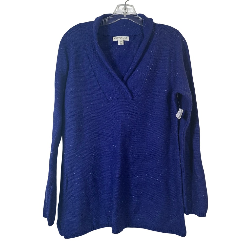 Coldwater Creek Blue Confetti Speckled Crossover V-Neck Sweater M 10-12 4015792